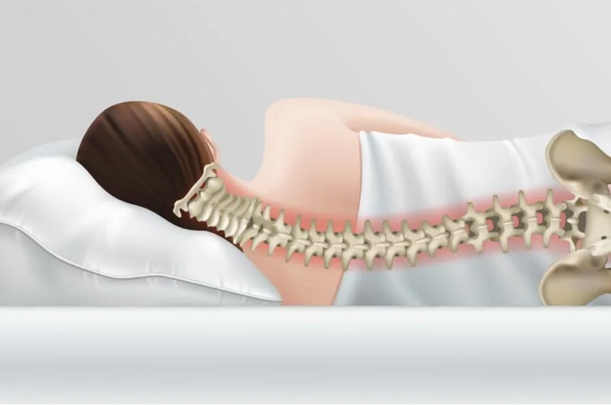 Back sleeping position context with a contoured pillow