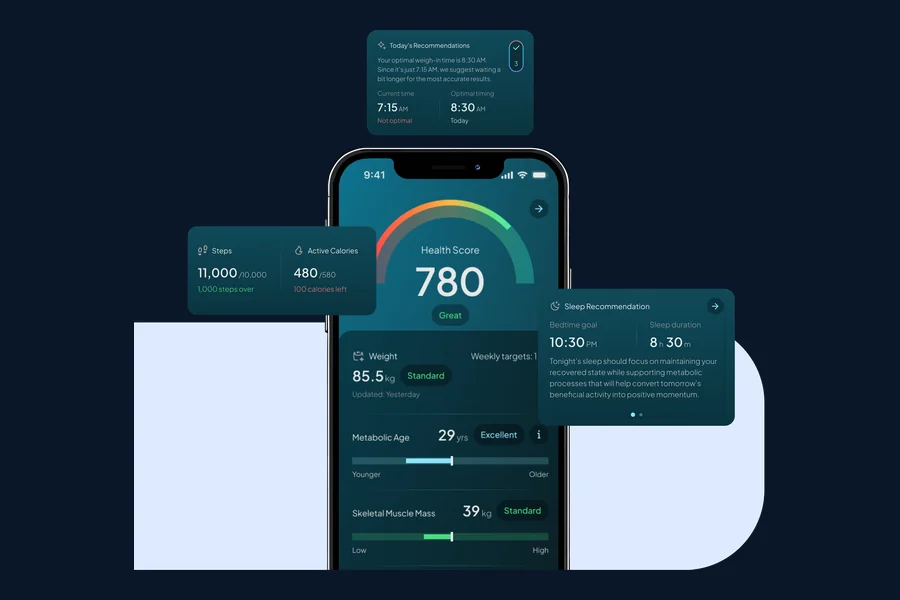 Hume Health AI coaching interface showing personalized health insights and action plans